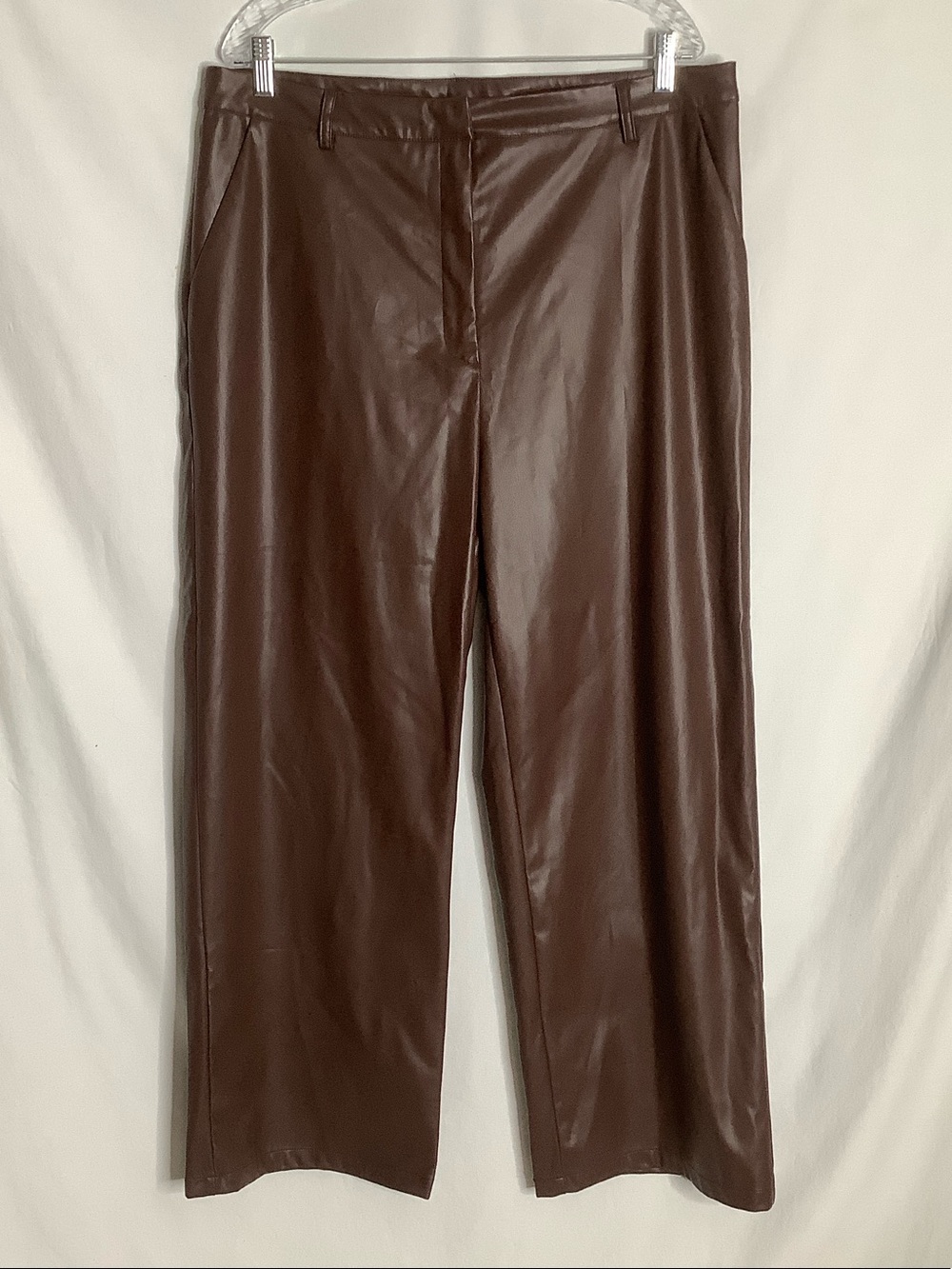 Faux Leather Dress Pants in Dark Brown Size 2X
